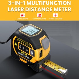 Infrared Laser Tape Measure, Fandcy 3-in-1 Handheld Tape Measure with Large LCD Display - Laser Measurement Tool Scales Up to 40M - Tape Measure 5M (not Digital) and Cross Line Laser (40CM-Yellow)