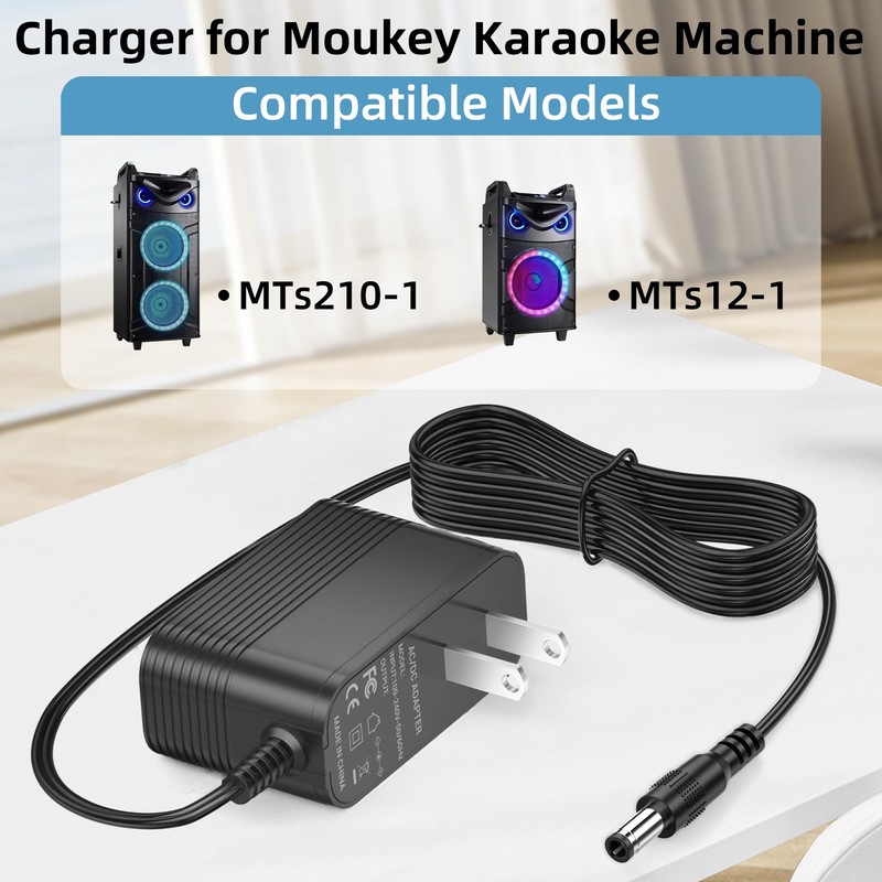 15V Charger for Moukey Karaoke Machine Power Cord Compatible with