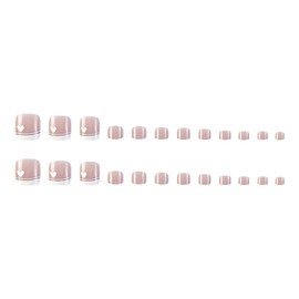 Cubahop 24pcs French Square Fake ToeNails Nude False Toenails Heart Love Glossy Toe Nail Tips for Women and Girls (Nude 3)