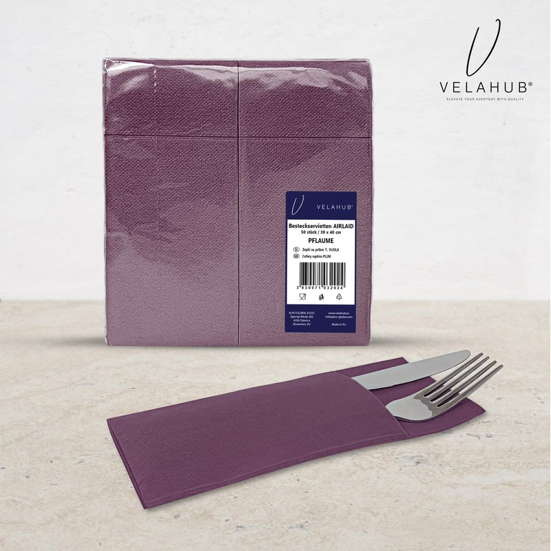 VelaHub Airlaid 50 Cutlery Napkins, High-Quality Disposable Napkins, 39 x