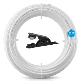 60FT 1/4 Inch O.D.RO Water Tubing,NSF Certified Pipe for RO(Reverse Osmosis) Water Purifier Filter System,BPA free Flexible Plastic Hose(white)+Tube Cutter
