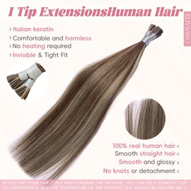 Eliysako Professional Itip hair extensions human hair #P4/16 Light Blonde Mix Dark Brown 18inch 40G Itips with Natural-Looking I tip hair extensions real human hair for Daily Styling