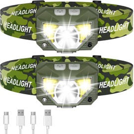 LHKNL Headlamp Flashlight, Lumen Ultra-Light Bright LED Rechargeable Headlight with White Red Light,2-Pack Waterproof Motion Sensor Head Lamp,8 Mode for