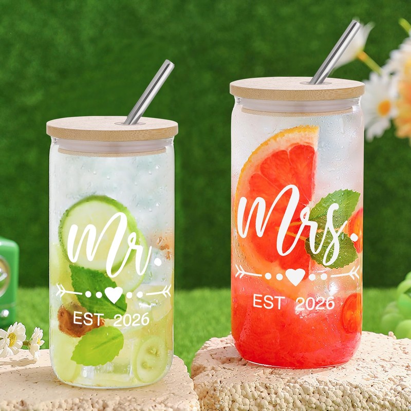 Mr and Mrs Coffee Cups 2026 Gift Glass Tumbler Set