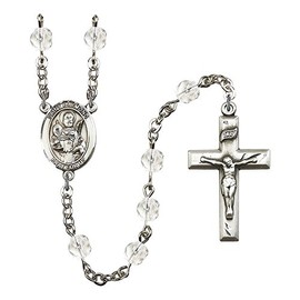 St. Raymond Nonnatus Silver-Plated Rosary 6mm April Crystal Fire Polished Beads Crucifix Size 1 3/8 x 3/4 medal charm