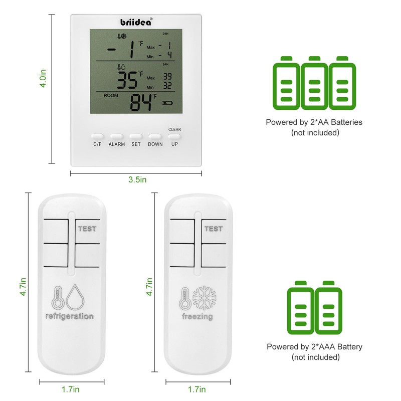 Freezer Temperature Alarm, Briidea Wireless Fridge and Freezer Thermometer with