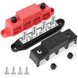 Bus Bar 12v Power Distribution Block 250A Bus Bar with 4 x 3/8" Studs Marine Battery Busbars Terminal Ground Distribution Block with Cover for Automotive, Boat, Car, Solar Wiring (Pair, Red & Black)