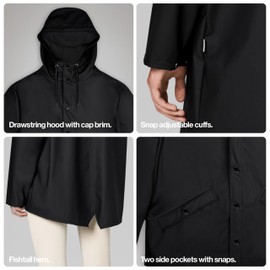 RAINS Jacket - Waterproof Green Jacket for Men and Women with Hood, Snap Closure, Side Pockets, Breathable Vents, Welded Seams, Adjustable Cuffs - 2 Year Warranty