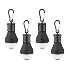 Linterna LED para tienda de campaña, portátil, impermeable, para exteriores, funciona con pilas con gancho de clip, súper brillante, para senderismo, fiesta, camping, pesca, fallo de energía (4 paquetes, negro)