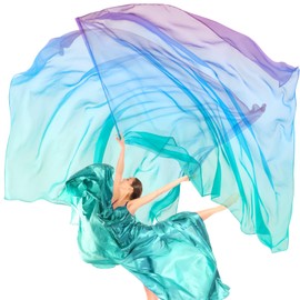 Jecery 2 Set Worship Flags for Dance Church Praise Dance Worship Flags with Scalable Rod Angel Wing Banner with Sticks Ministry Streamer Banner for Performance(Green-blue-purple,55'' X 78)