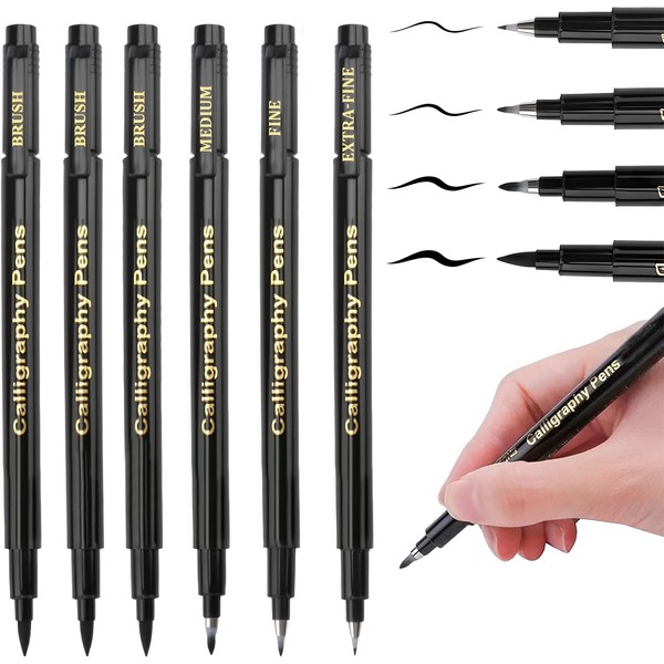 Marte Vanci Calligraphy Pens, Calligraphy Brush Pens Pack of 6