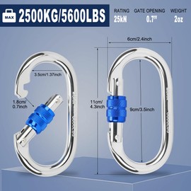 Kvittra Auto Locking Carabiner Heavy Duty Carabiner, Carabiner Clips(25KN=5600 lbs), Large Carabiner Clip for Keychains,Hammock,Camping, Gym, Hiking, Outdoor,Dog Leash (Silver 2 Pcs)