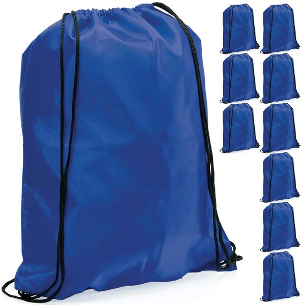 eBuyGB Pack of 10 Plain Polyester Drawstring Backpack, Gym Rucksack, School Sport Bag, PE Kit, Book Bag - Ideal for Screen Printing, Cricut Cameo, HTV (Blue)