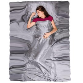 The Friendly Swede Double Sleeping Bag Liner Ultralight - Thin Travel Sheets for Hotel with Full Length Zipper; Camping Sheets & Adult Sleep Sack for Backpacking; Travel Sleeping Bag - Grey (Zipper)