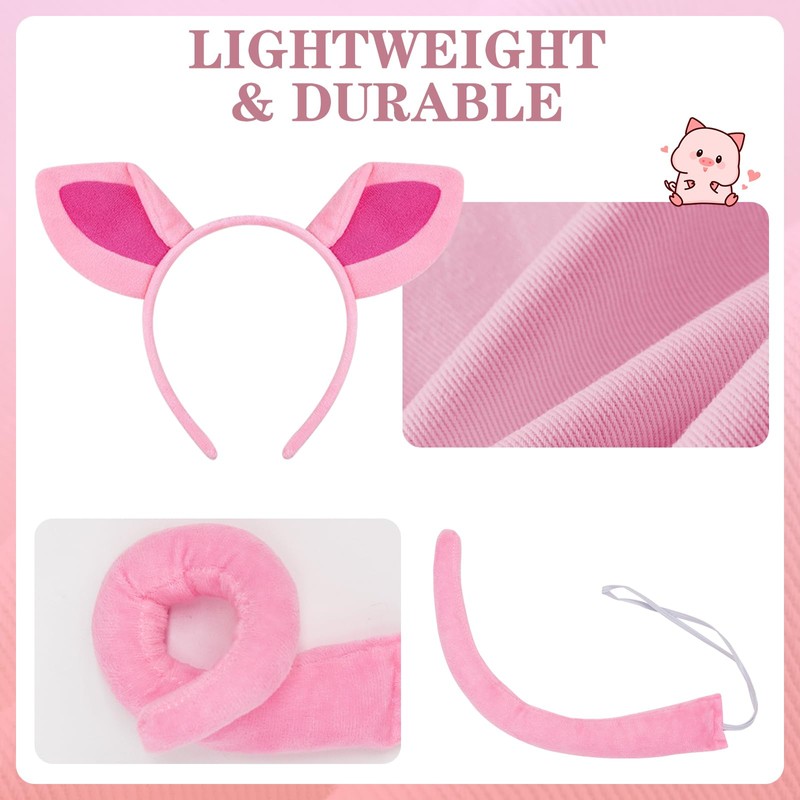 Coinmor Pig Ears Nose Costume Adult Animal Headband Tail Outfit