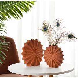 Windmill Ceramic Vase Set of 2 - Terracotta Vases with Fall Decor for Flowers, Table Centerpieces and Gifts