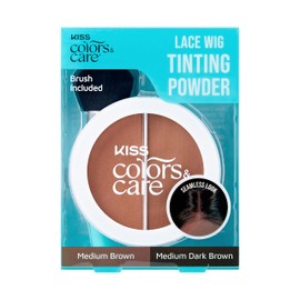KISS Colors & Care Lace Wig Tinting Powder & Brush, 2 Brown Shades, Oil Control Powder, Matte Finish, Vegan, Cruelty Free, Hyaluronic Acid & Coconut Extract Infused, 8g (0.28 oz.) - Dark Duo