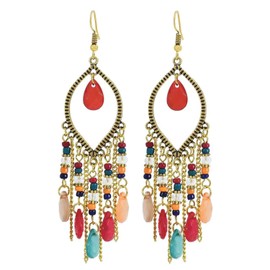 Mexican Earrings for Women Retro Bohemian Dangle Earrings Crystal Tassel Chandelier Earrings Trendy Statement Mexican Drop Earrings Jewelry Gifts for Women (colorful)