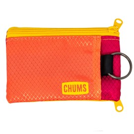 Chums Surfshorts Wallet - Solid Colors Collection, Lightweight Slim Wallet with RFID Blocking Card & Clear ID Window - Zippered Minimalist Wallet w/Key Ring (Dark Grey/Neon)
