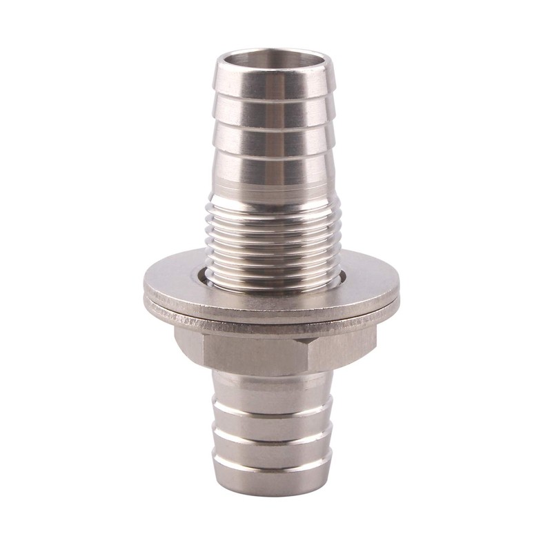 DERPIPE Stainless Steel 5/8" Hose Barb, Barbed Thru-Bulk Head, Hex