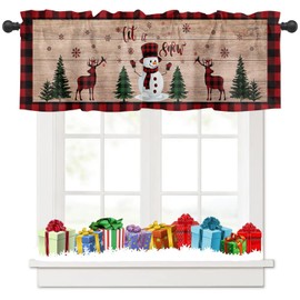 Tokusyou Christmas Net Curtain Decorative Christmas Curtain Red Curtain The Snowman Christmas Tree Deer Pattern Opaque Bistro Curtains for Kitchen Living Room W 137 × H 45 cm