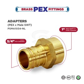Supply Giant QTNB1034-OM Male Sweat Adapter x PEX Barb Pipe Fitting 1" x 3/4'' Brass, 45