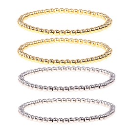 Juego de 4 pulseras elásticas de cuentas de cobre para mujeres y hombres