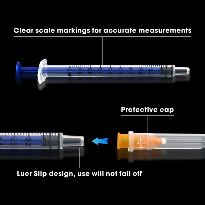 100pack 1ml Luer Lock Lab Syringe with 25 Guage 1