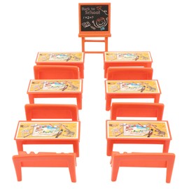 Toyvian Mini Classroon Furniture Set: 13pcs Dollhouse Desk Chair Chalkboard Miniature School Playset for Dollhouse Education Learning Toy Pretend Playset
