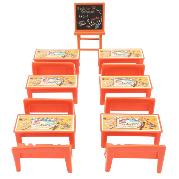 Toyvian Mini Classroon Furniture Set: 13pcs Dollhouse Desk Chair Chalkboard Miniature School Playset for Dollhouse Education Learning Toy Pretend Playset