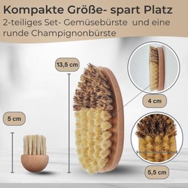 TOPANBIETER 999 Brush Set of 2 Vegetable Brush & Mushroom Brush Made of Beech Wood - Sustainable Cleaning Brushes for Vegetables & Mushrooms - Robust, Durable & Environmentally Friendly