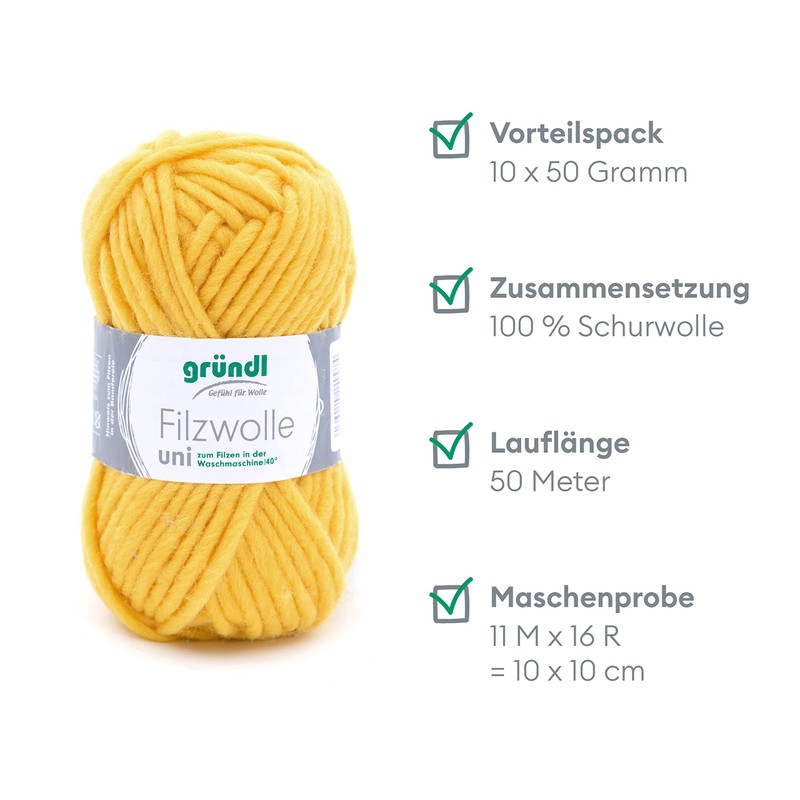 Gründl Plain Felt Wool (Wool for Felting, Knitting and Crocheting,