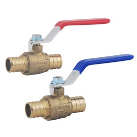 LD- 3/4" PEX Brass Ball Valve, 3/4-in PEX No Lead Brass Shut off Ball Valve with Red & Blue Long Lever Or T Handle,Pex Barb Water Valve with cUPC Certified for Cold and Hot water (10-Pack)