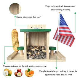 Whesamy Wood Squirrel Feeder for Outside, Squirrel Picnic Table Feeder The Nut Bar with Corn Cob Holder, Wooden Chipmunk Squirrel House Box Easy to Fill with Removable Front Panel