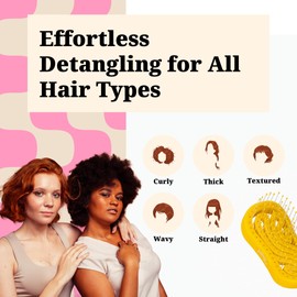 Tangols Double Curved Detangling Hair Brush-100% Bio-Friendly Detangler Hair Brush w/Ultra-Soft Anti Knot Nylon Bristles-Does not Pull on Hair for all Hair Types, Unisex Adults, Kids (Yellow)