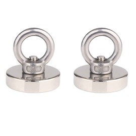 JAKAGO 75 LBS(34 KG) Pulling Forces Strong Permanent Rare Earth Magnets,Powerful Round Neodymium Magnetic Hooks with Eyebolt for Kitchen Bedroom Magnetic Fishing and Hang Items(2 Pieces)