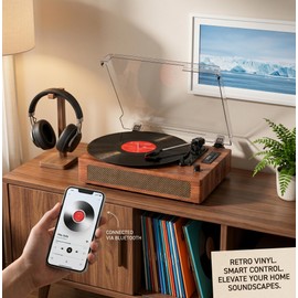 Vinyl Record Player Vintage Turntable with Built-in Stereo Speakers, Bluetooth, USB Recording & Playback, 3-Speed Belt Drive Turntable for Vinyl Records, AUX,RCA Ouptut -Retro Wood