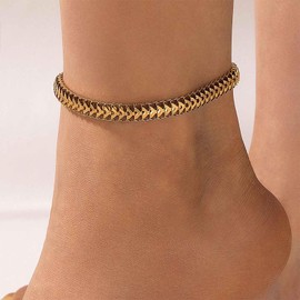 Xduargs Boho Snake Chain Ankle Bracelets Vintage Flat Snake Chain Anklet Flat Herringbone Chain Anklet Bracelet Minimalist Herringbone Flexible Summer Beach Anklet Jewelry for Women