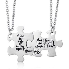 2 Pcs Best Friends Friendship BFF Necklaces Set Puzzle Matching Heart Key Stainless Steel Pendant Relationship Long Distance for Women Teen Girls Best Friends