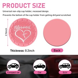 Augeny 2PCS Car Cup Holder Coaster, Non-Slip PVC Insert Cup Coaster, 2.76 Inch Blessed Cross and Heart Christian Auto Drink Cup Mat, Interior Car Accessories for Women Girls (Pink)