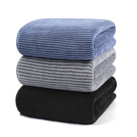 YURIRIA Toallas de Baño 3Packs Ultra Suaves Juego de Toallas de Secado Rápido Altamente Absorbentes(Negro+Azul+Gris)