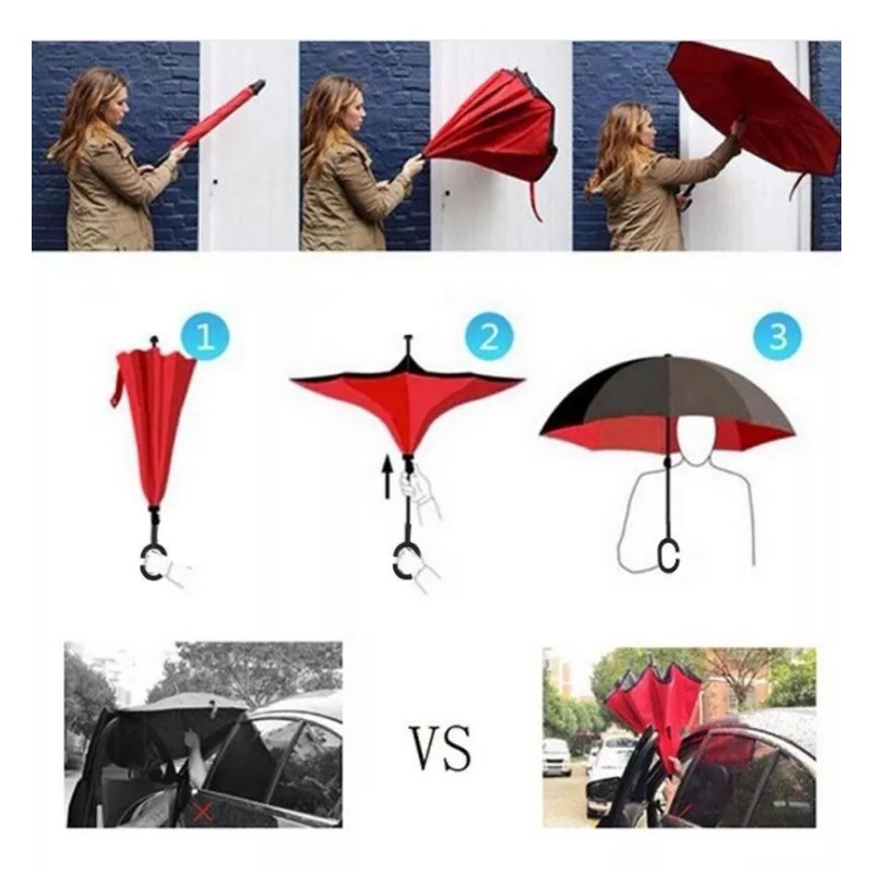 CL Paraguas Inverso Sombrilla Reversible Con Agarradera Tipo C
