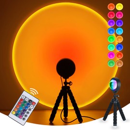 Balkwan Sunset Lamp Projection Rotation Rainbow Projection Lamp Led Romantic Visual Led Light Network Red Light with USB Modern Floor Stand Night Light Living Room Bedroom Décor (16 Colors)