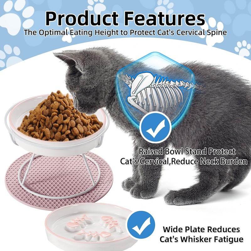 Raised Cat Dog Slow Feeder Bowl with Stand, Cat Slow