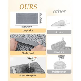 BellaGesundheit Pack of 2 Microfibre Hair Turban with Elastic Band - 100 x 60 cm, Quick Drying & Super Absorbent for Long Thick Curly Hair (Grey & Khaki)