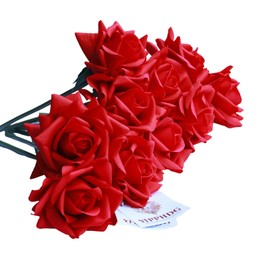 YJPPHDG 10pcs Fake Red Roses -Realistic Wedding Flowers- Perfect Home Decor Bouquet for Party Home Office Christmas Decor - Red Roses