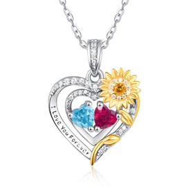 Zeuslia Sunflower Heart Birthstone Necklaces for Women, 925 Sterling Silver Women Pendant Necklace, Mother's Day Birthday Anniversary Jewelry Gifts for Wife Girlfriend Mom Grandma Daughter, Sterling