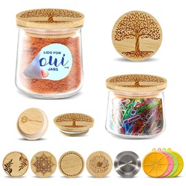 Tree of Life Bamboo Oui Yogurt Jar Lids – 4 Pack | Airtight Replacement Tops for Yoplait Oui Glass Jars | Reusable Bamboo Oui Jar Covers with Silicone Seal | Decorative Oui Yogurt Storage Lids