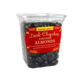 Trader Joe's Dark Chocolate Almonds Crunchy California Almonds Drenched in Rich Dark Chocolate No Gluten Ingedients...