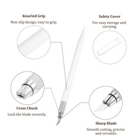 Kozelo 1pcs Exacto Art Knife with 5 Spare Blades Craft Hobby Carving Knife Set Precision Knives Plastic Handle for Leather Wood Modeling Scrapbooking, White